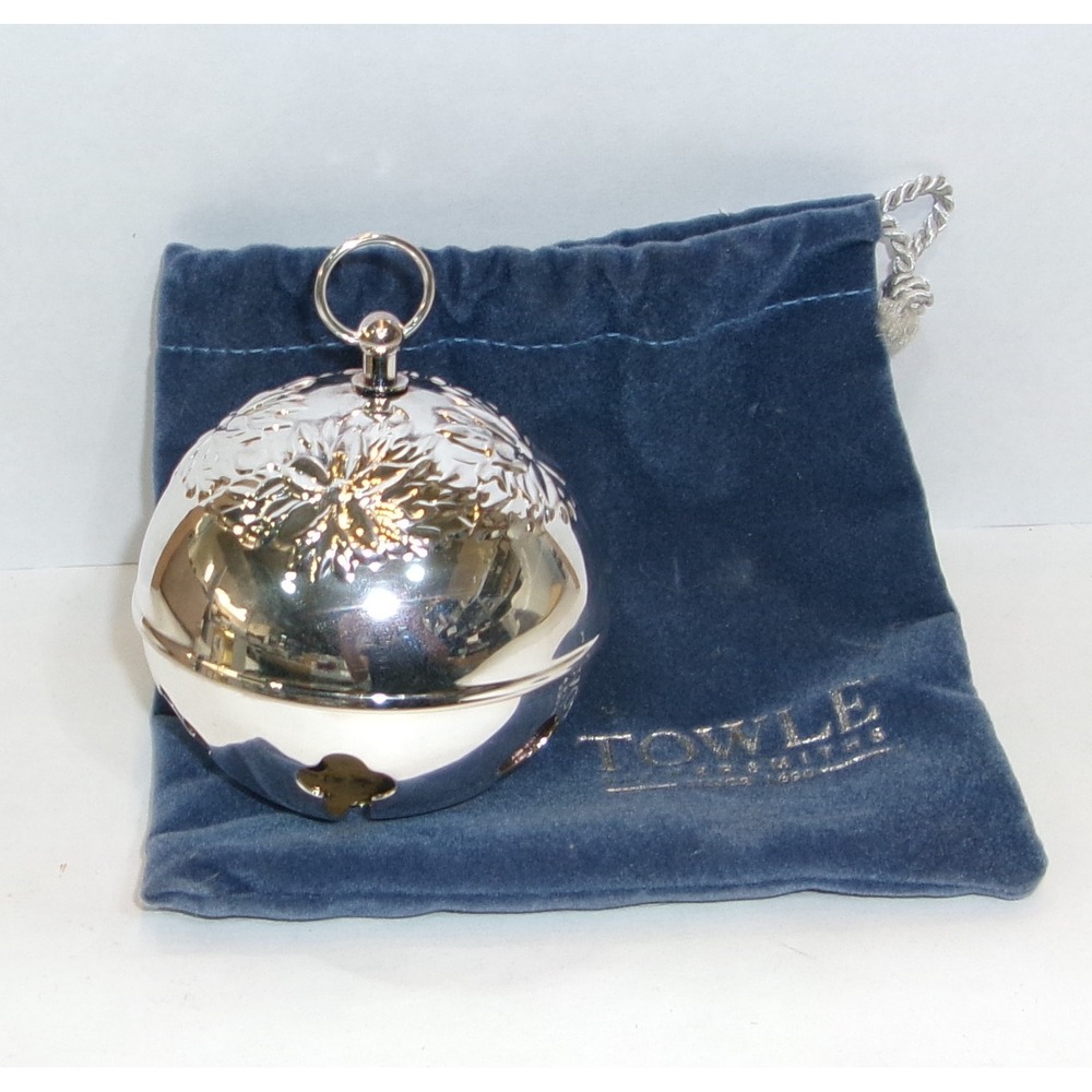 Towle Silversmiths 2006 Poinsettia Annual Sleigh Bell Ornament with Pouch